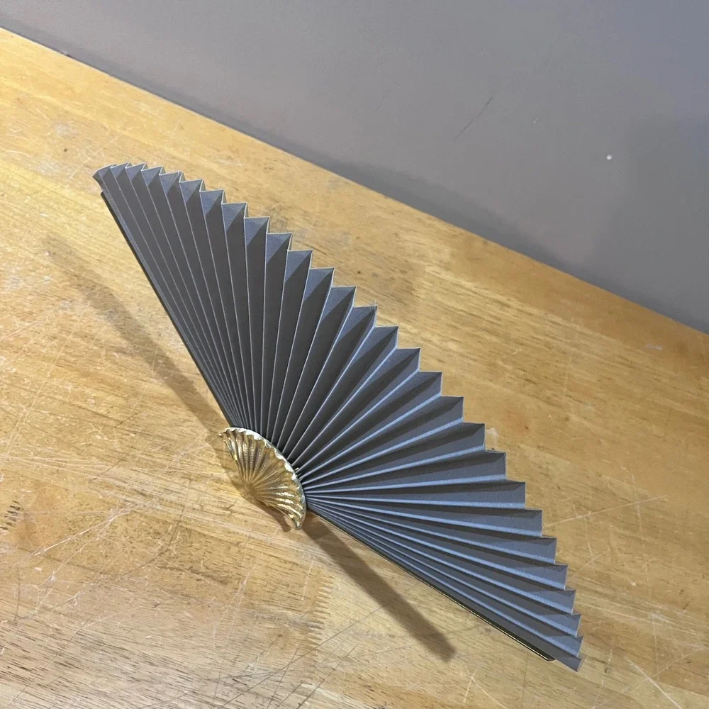 Vtg‎ Hollywood Regency Gold Shell Grey Pleated Fan Votive Candle Holder Art Deco
